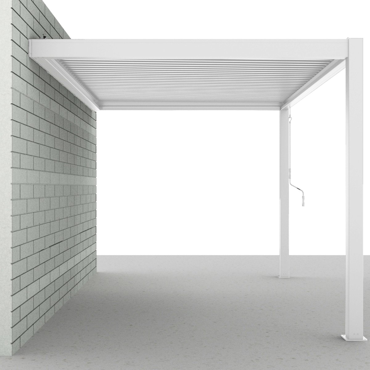 Pergola bioclimatique adossée blanche 3x4m et 1 Store 2,66 x 2,34 m blanc, OVIALA