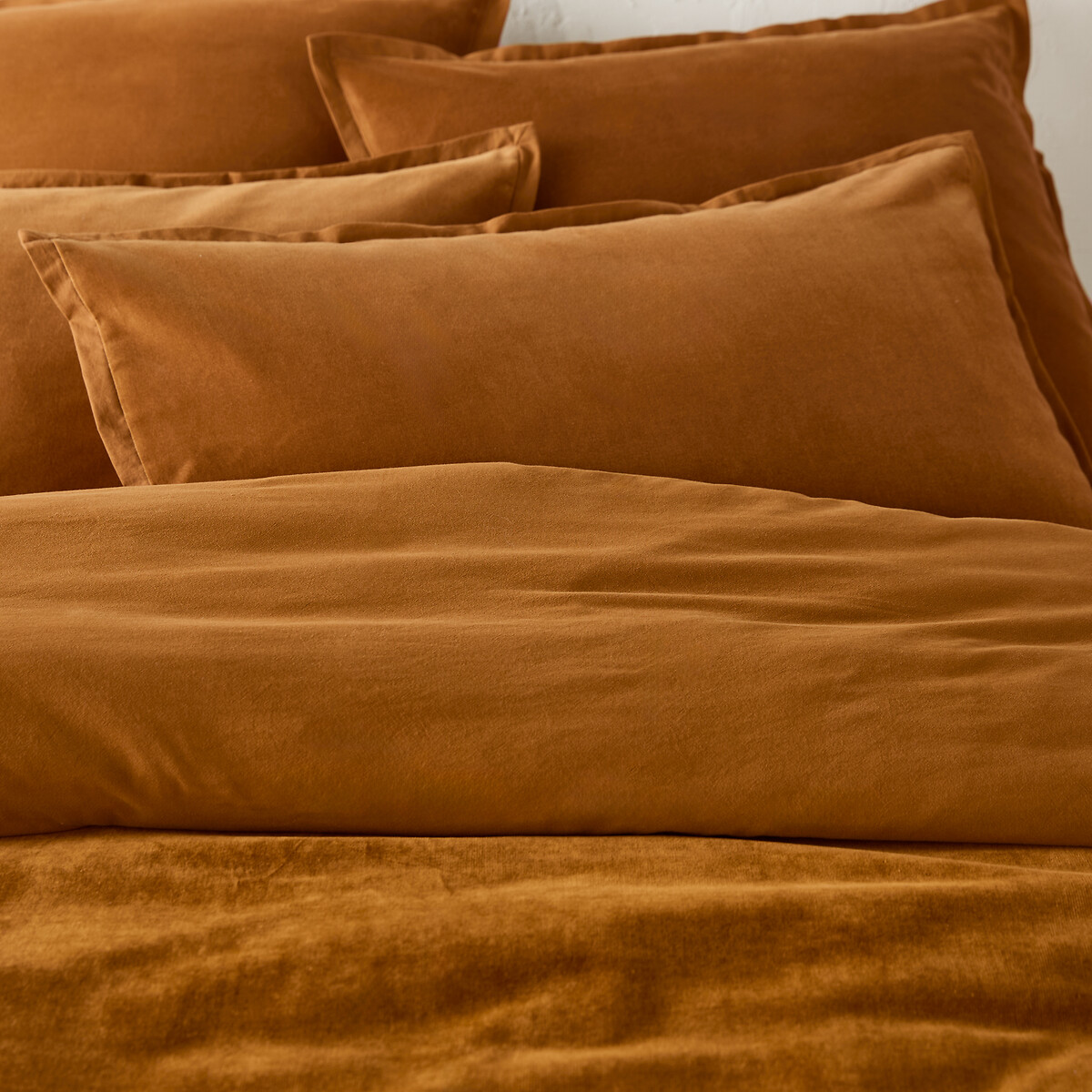 Housse de couette biface velours/coton lavé Noria bronze, LA REDOUTE INTERIEURS