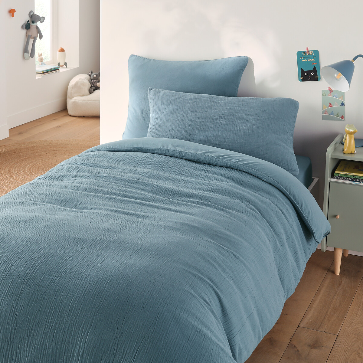 Housse de couette enfant gaze/coton lavé, Kumco bleu baltique, LA REDOUTE INTERIEURS