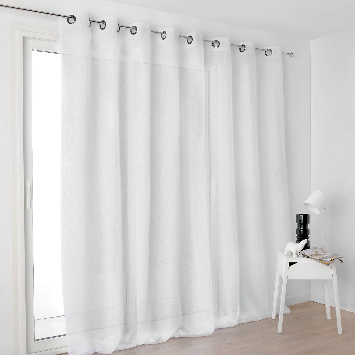 Voilage grande largeur semi-transparent blanc, LINDER