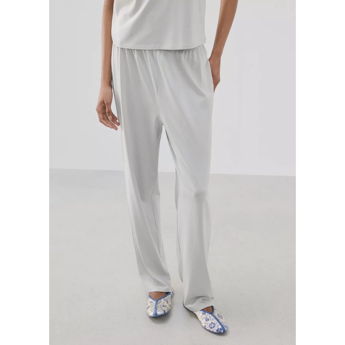 Pantalon de pyjama coton lyocell uni gris, MANGO