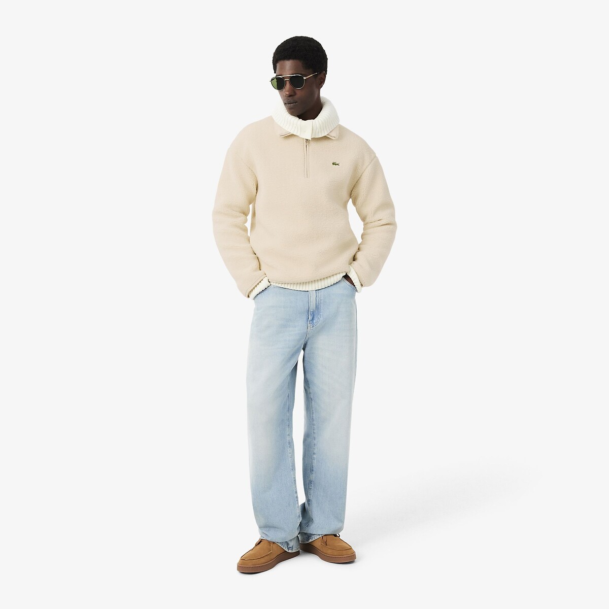 Sherpa Half Zip Sweatshirt ecru , LACOSTE