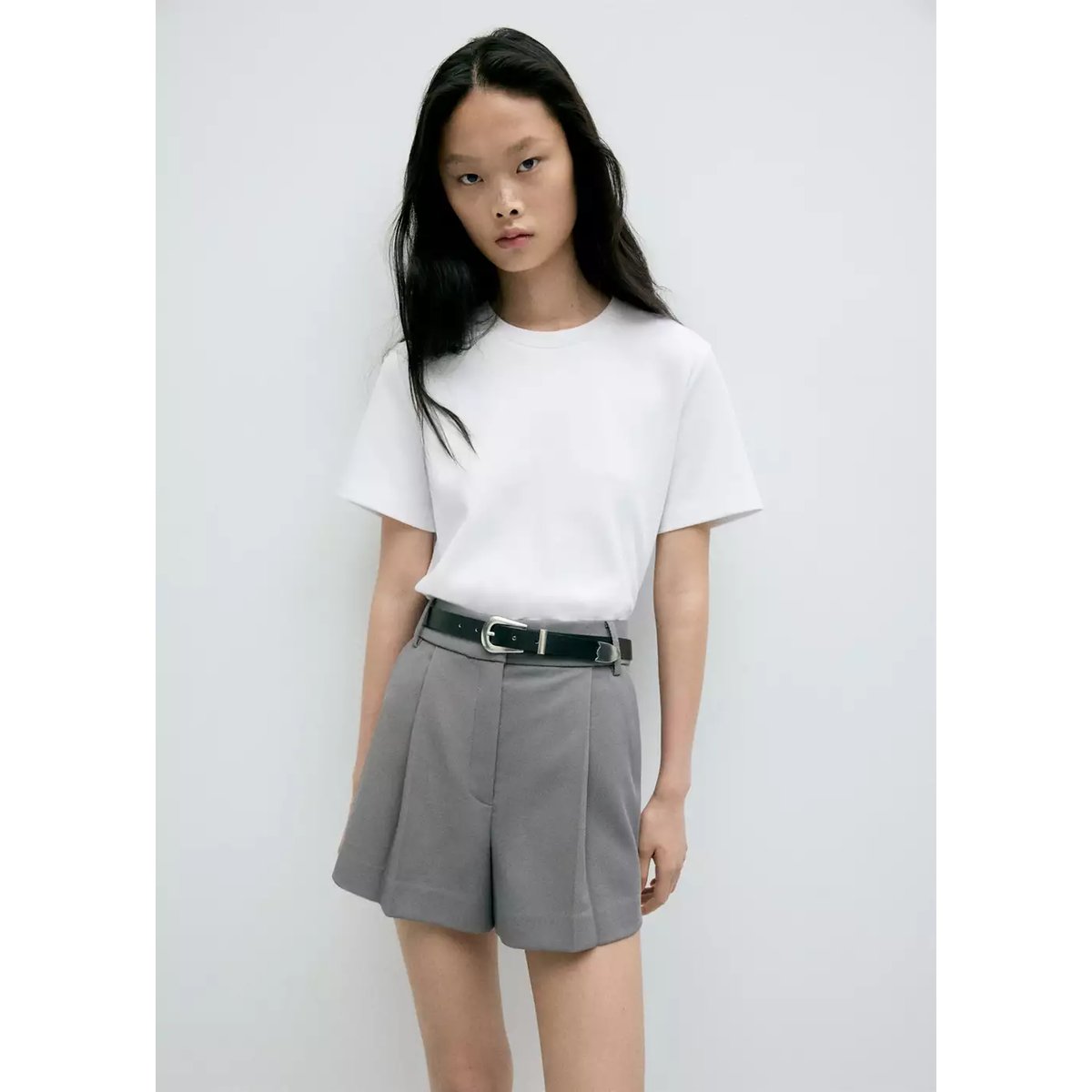 T-shirt coton col rond blanc, MANGO