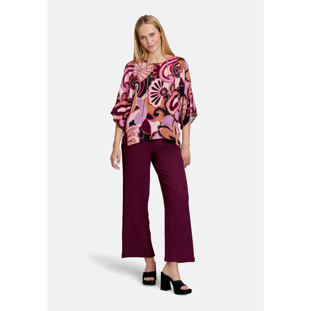 Pantalon casual à jambes larges dark aubergine, CARTOON