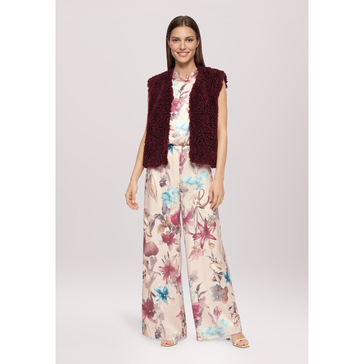Veste sans manches en peluche unicolore deep dahlia, VERA MONT