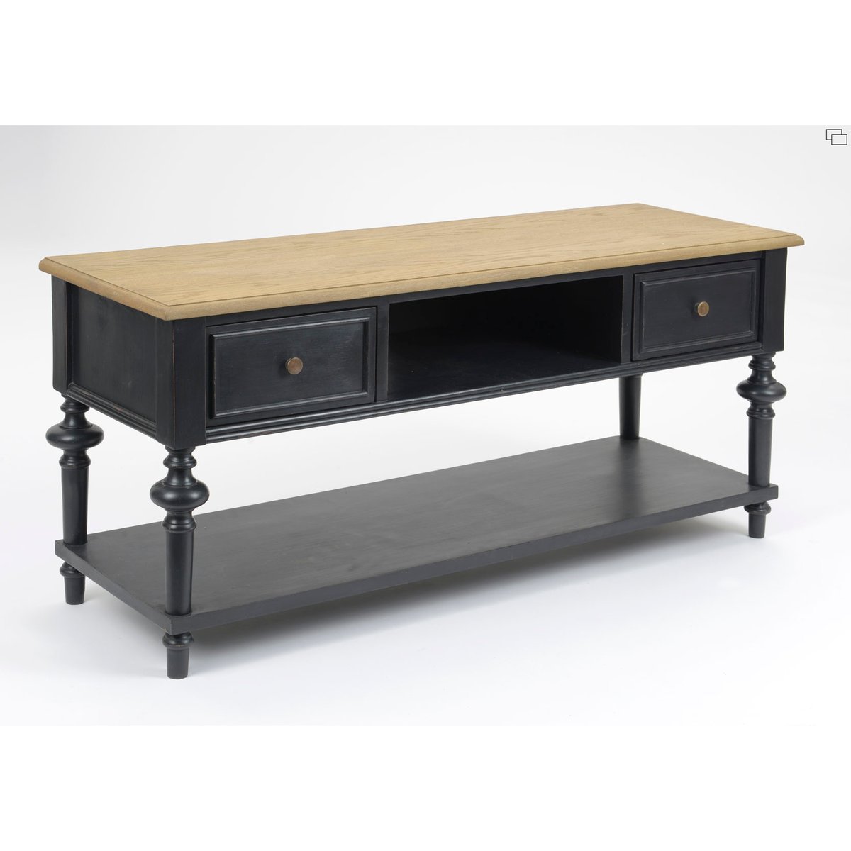 Meuble TV 2 tiroirs en bois massif L120 cm New Légende multicolore, AMADEUS