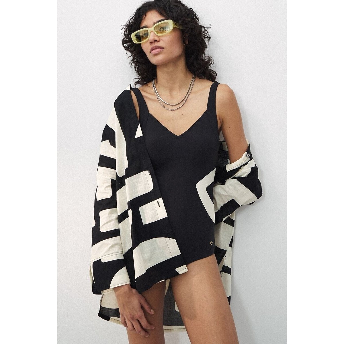 Homewear-Jacke Summer Wear Boyfriend aus Baumwolle schwarz/weiss bedruckt , TRIUMPH