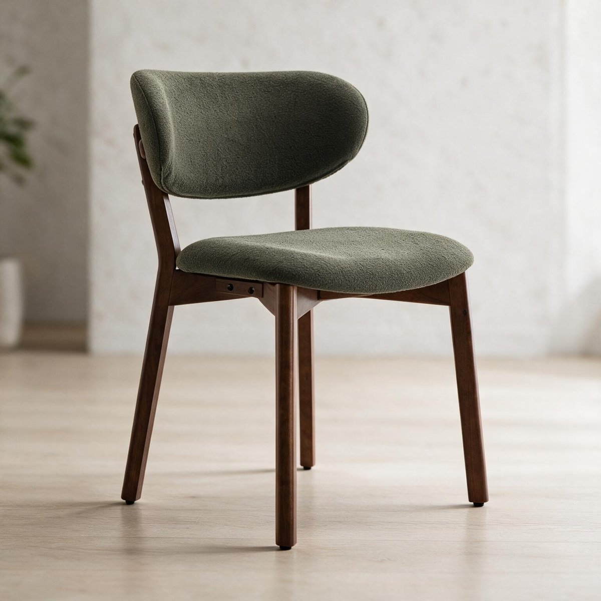 Lot de 2 chaises en bois et tissu boucle, AURA vert kaki, bois foncé, HAPPY GARDEN