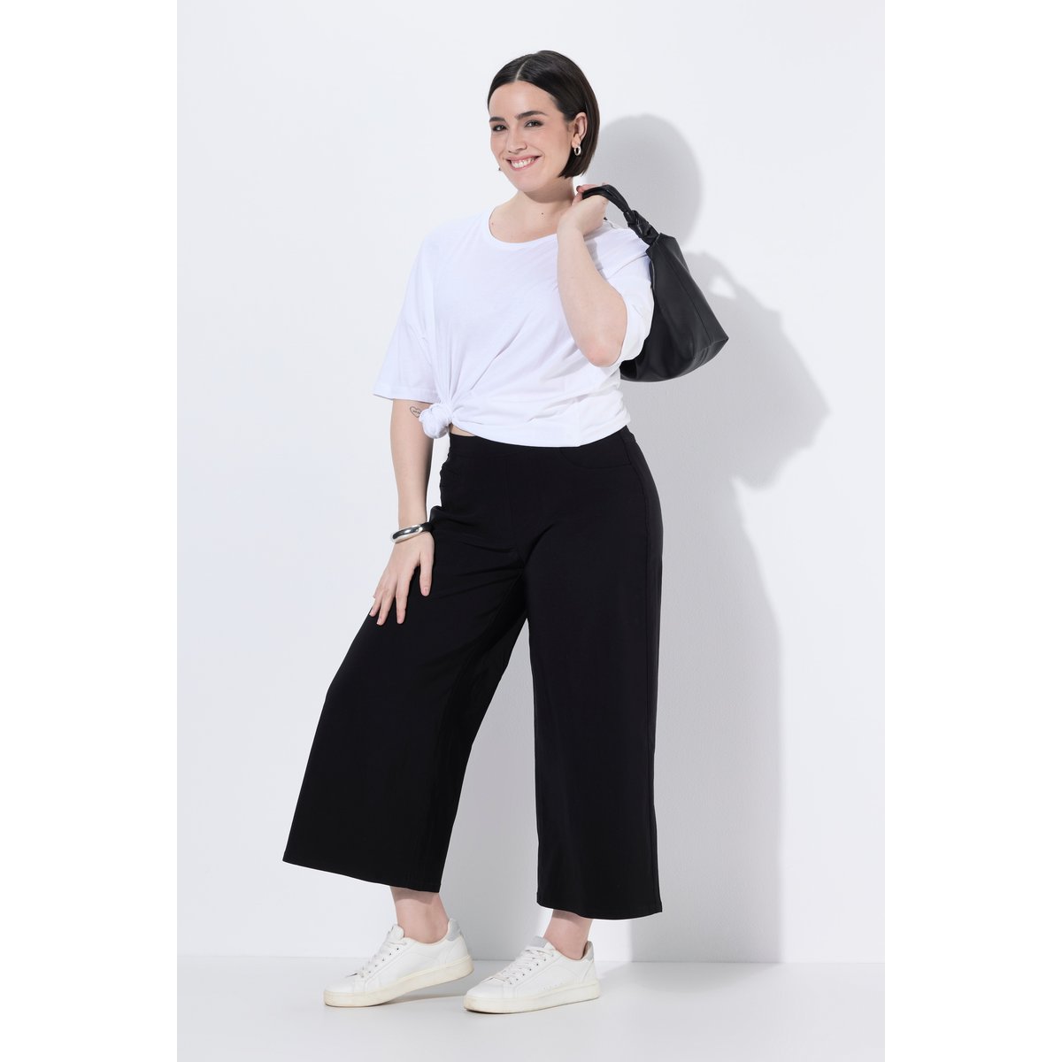 Jupe-culotte en bengaline, taille élastique noir, ULLA POPKEN