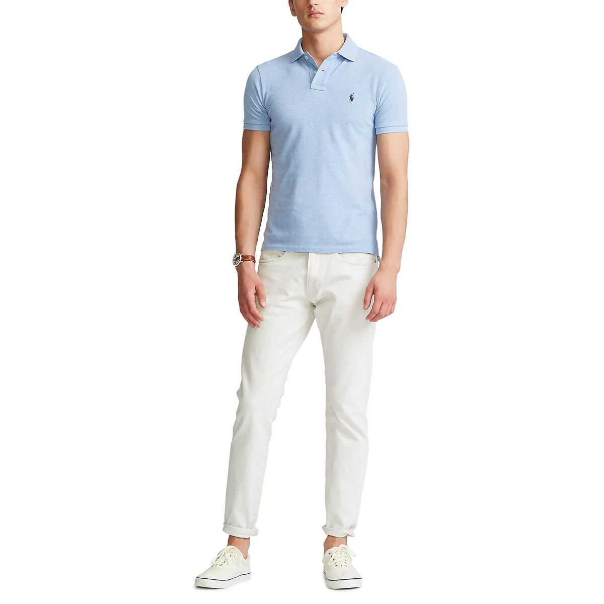 Slim-fit polo van piqué katoen mêleeblauw, POLO RALPH LAUREN