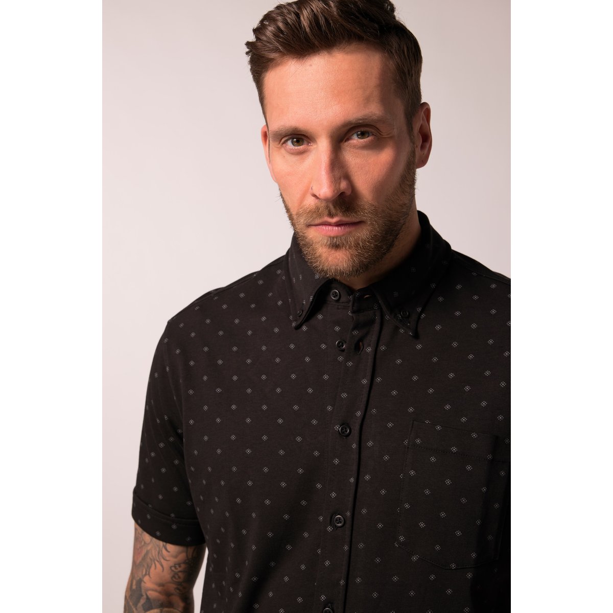 Chemise, jersey imprimé all-over noir, JP1880