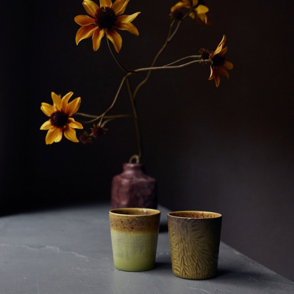 Tasses à café grès Van Gogh Sunflowers set de 2 jaune, HKLIVING