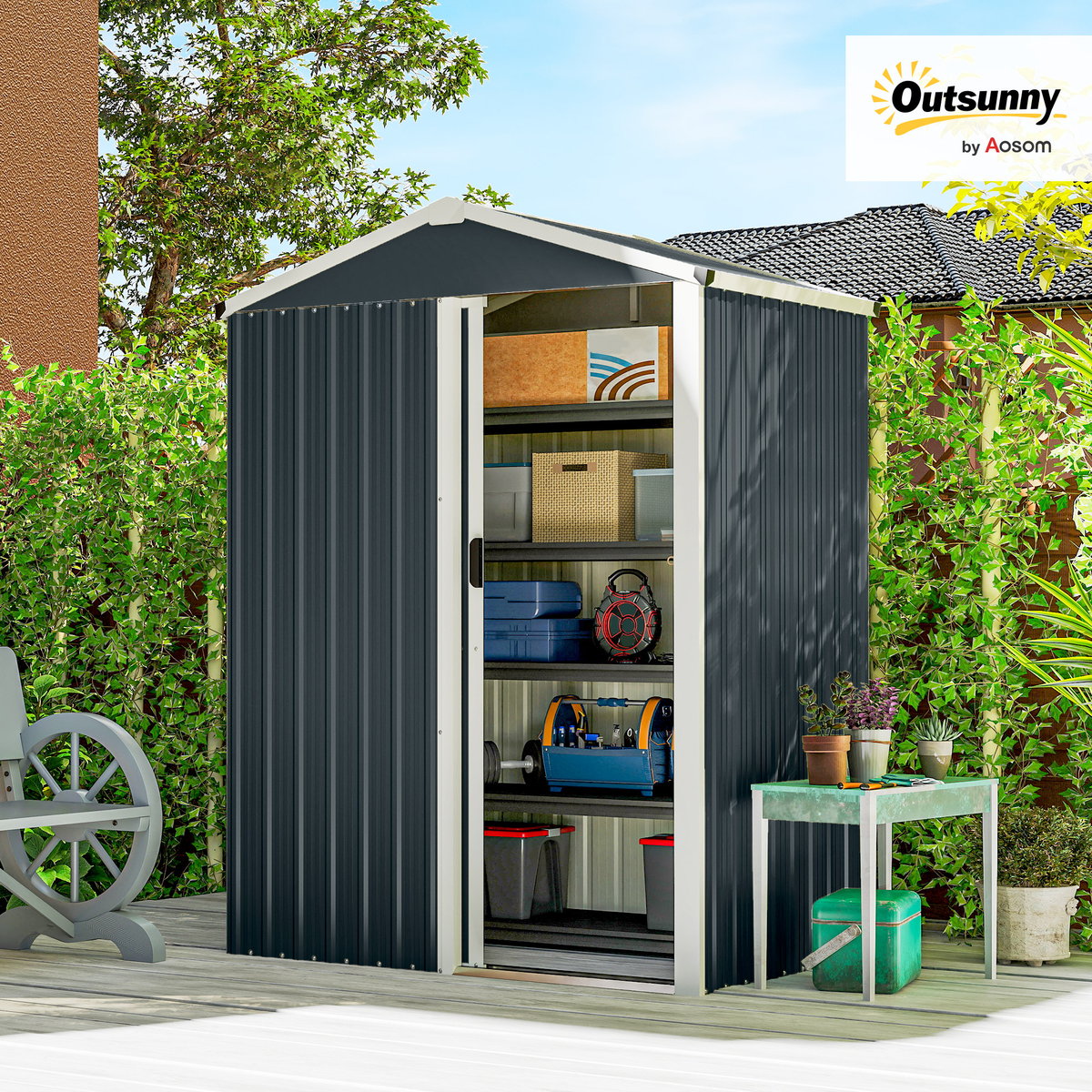 Abri de jardin Acier galvanisé Gris foncé gris, OUTSUNNY