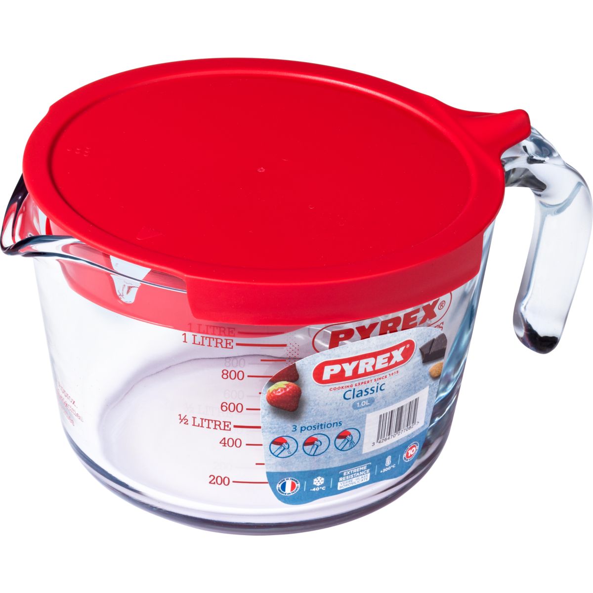 Verre doseur 1L + couvercle Classique transparent, PYREX
