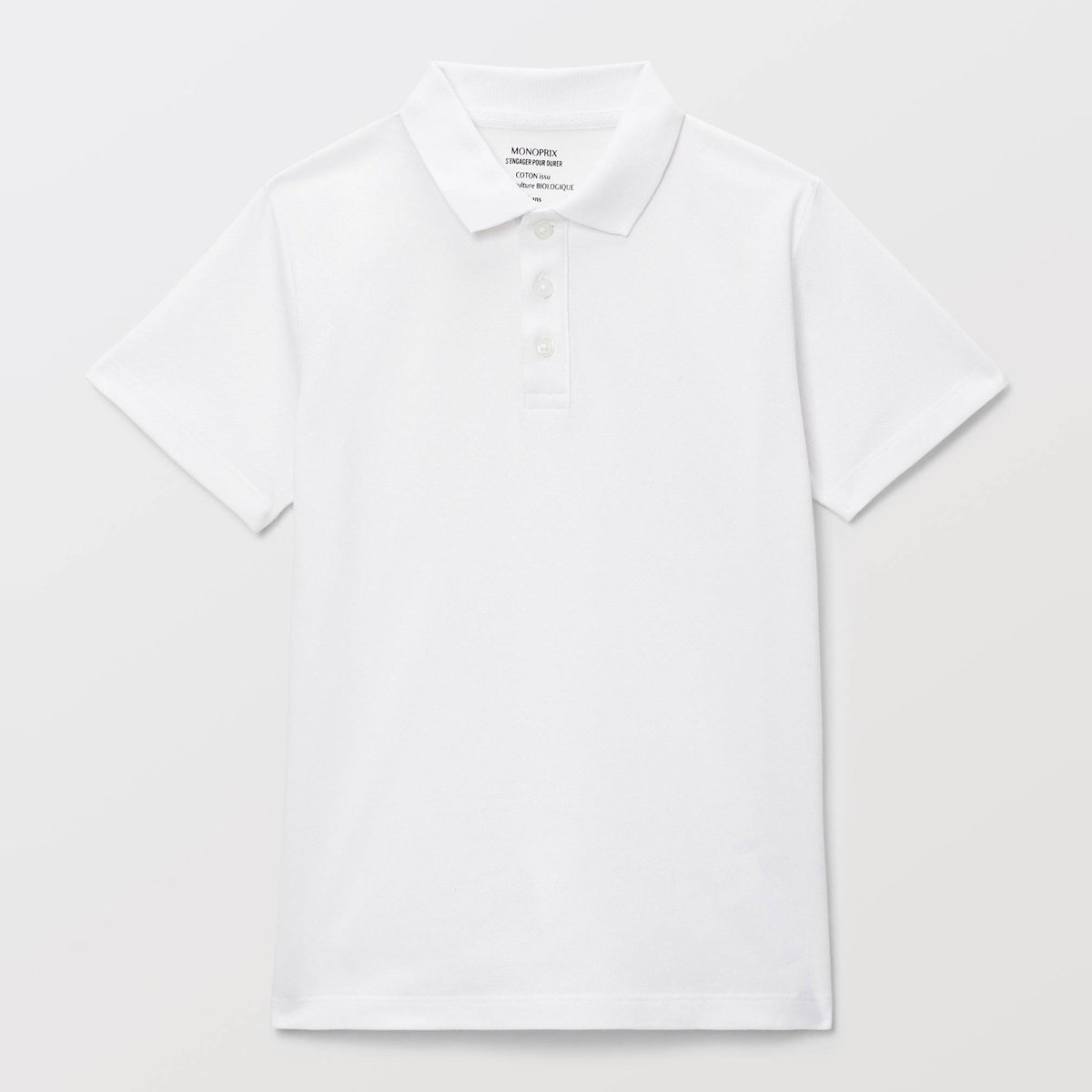 Polo manches courtes uni en coton BIO GOTS blanc, MONOPRIX