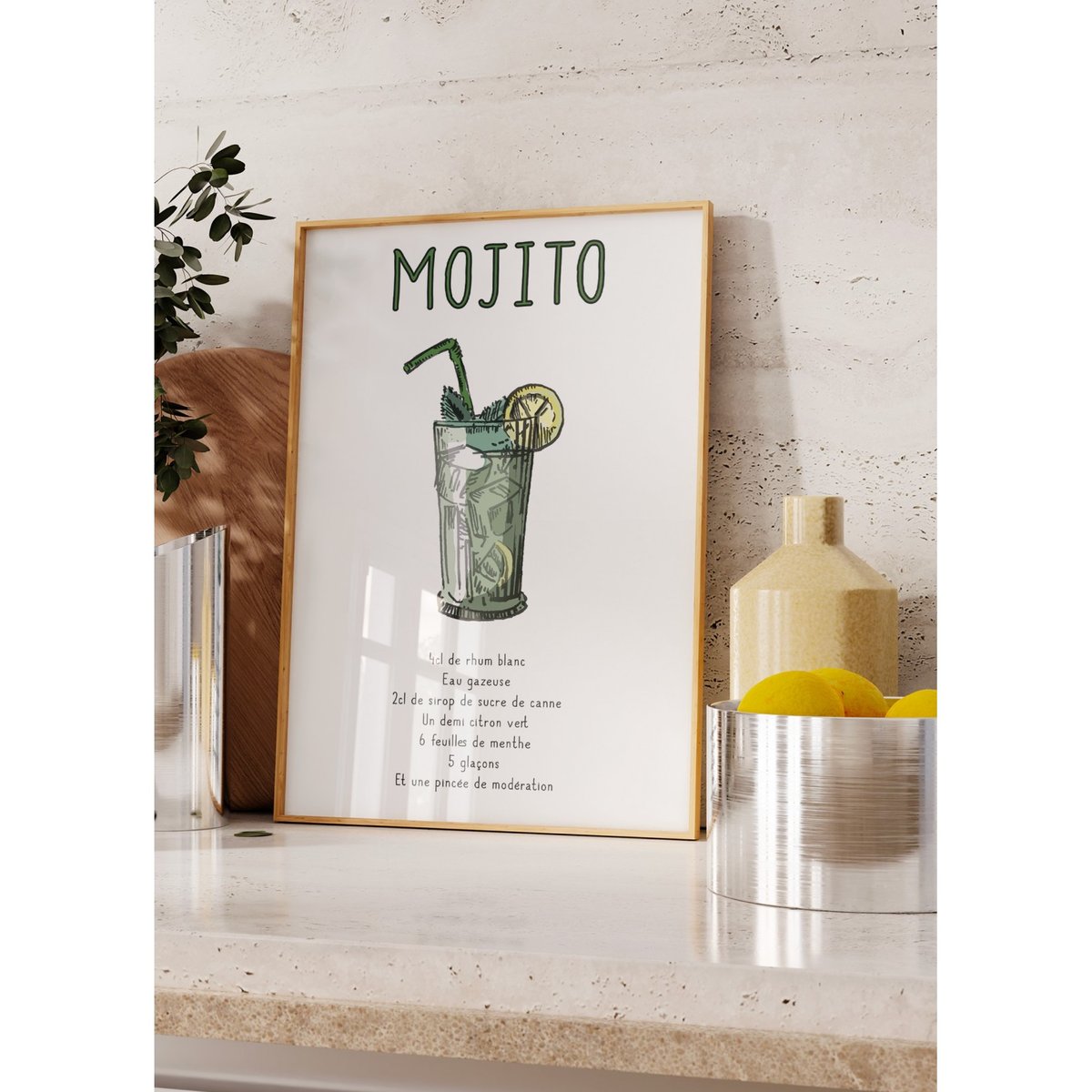 Affiche Cocktail Mojito blanc, L'AFFICHERIE