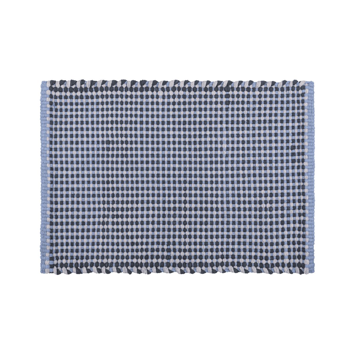 Paillasson Dei - tissage coton noir, gris & bleu clair, NOO.MA
