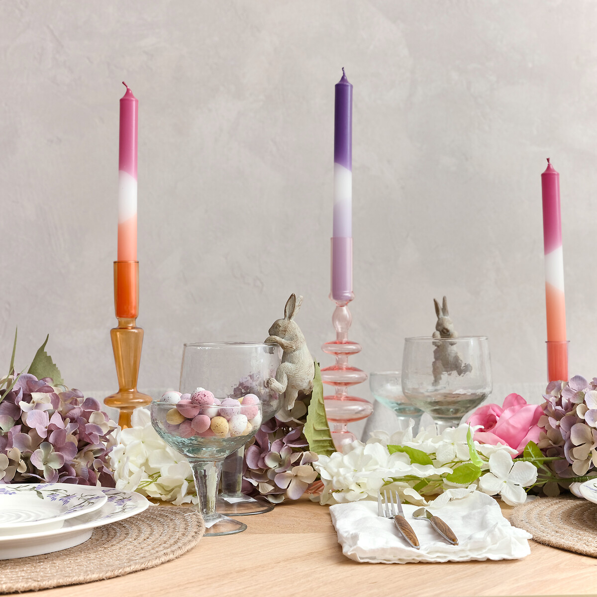 Set of 6 Two-Tone Dinner Candles pink, SO'HOME