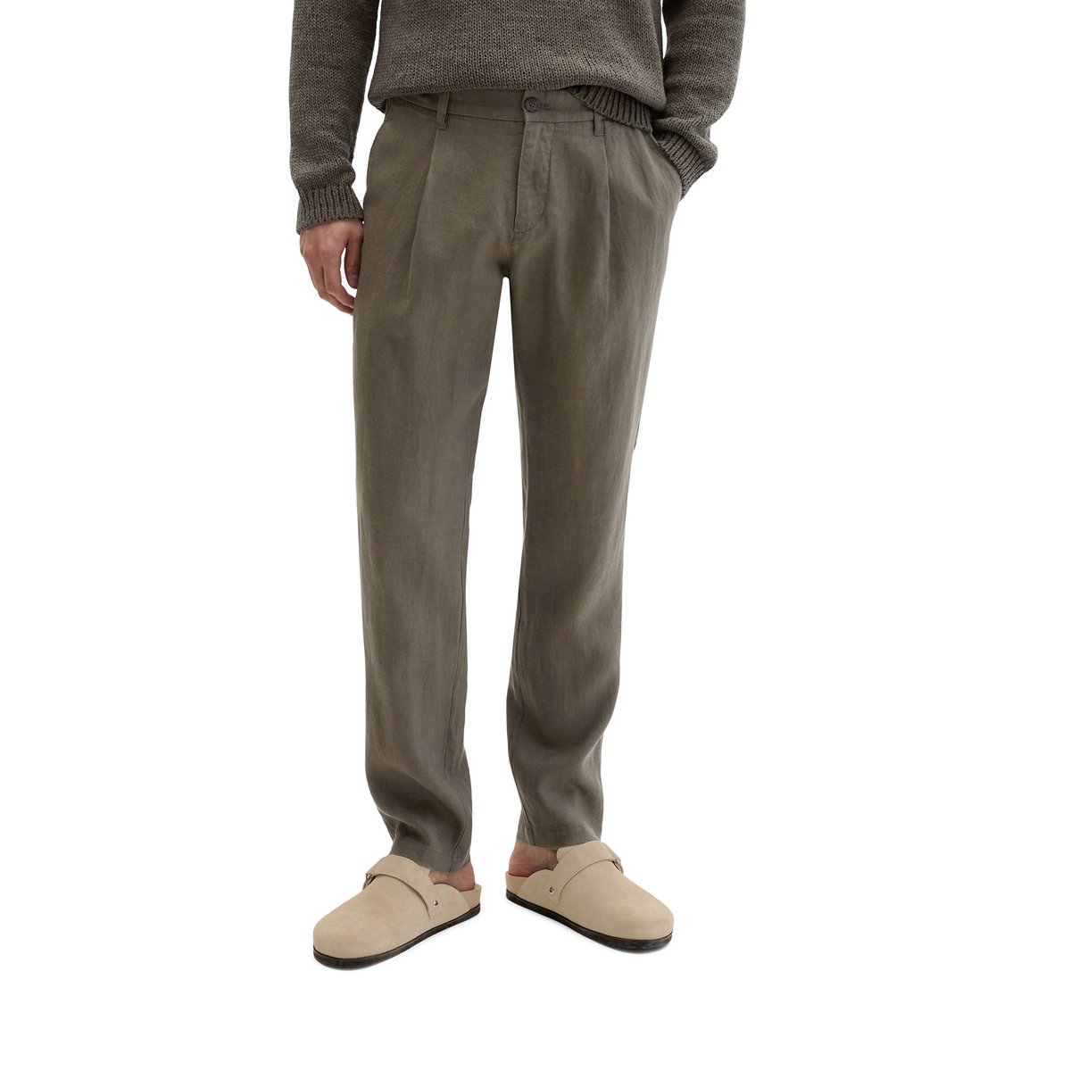 Pantalon en lin modèle Osby Jogger pleats avec ceinture élastique dunkelbraun, MARC O'POLO