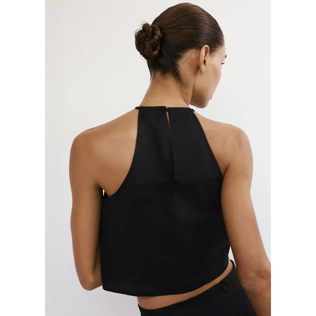 Top halter en lin et coton noir, MANGO