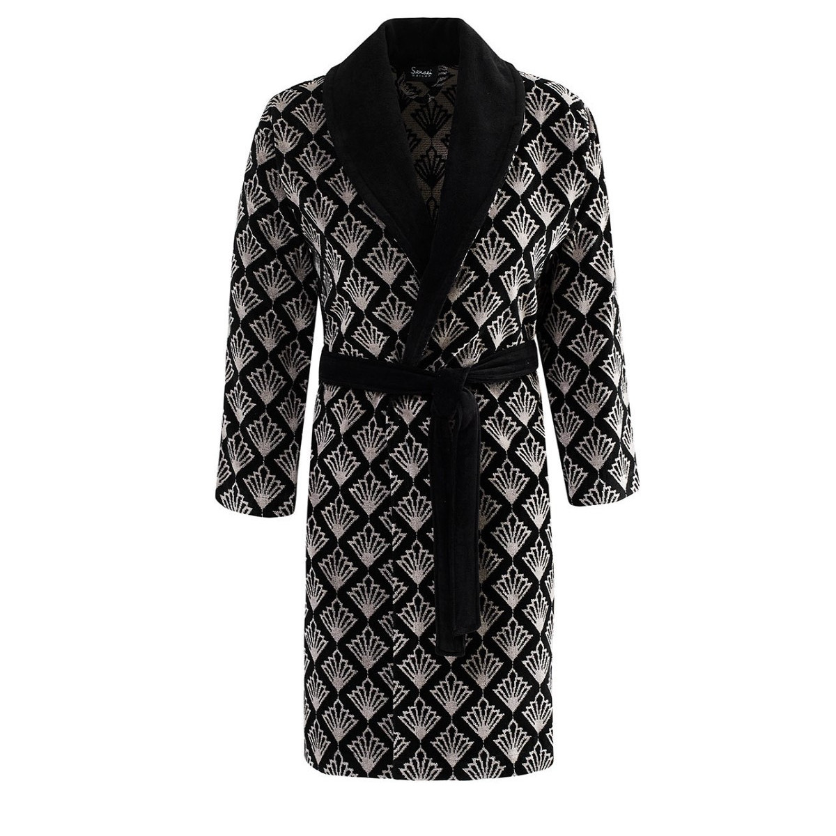 Peignoir col châle velours mi-long PALIMA noir, SENSEI MAISON