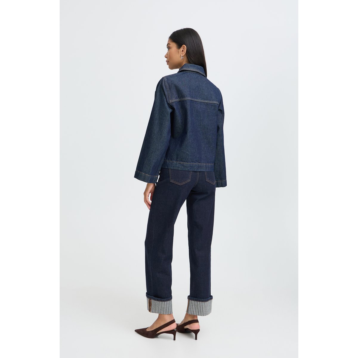 Jean coupe droite à taille haute, revers en bas des jambes bleu rinse blue denim, B.YOUNG