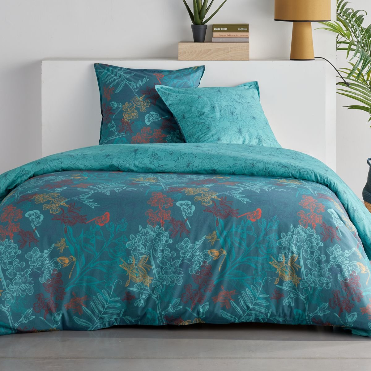 Parure de lit imprimé Floral SUNSHINE CLAUDIA bleu, TODAY
