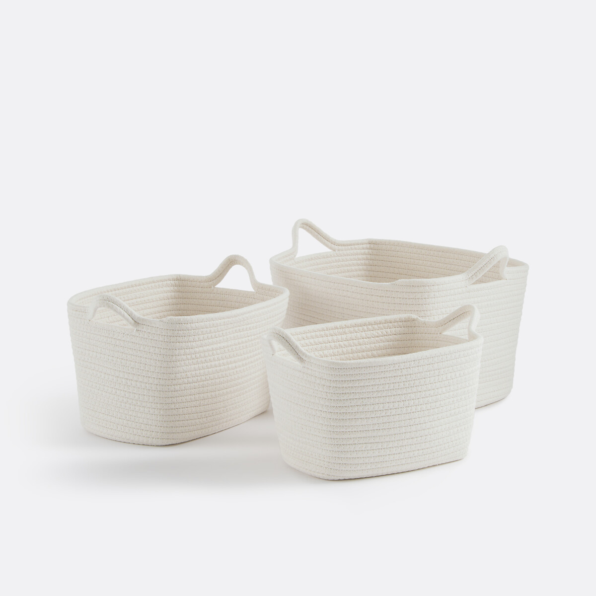 Lot de 3 paniers rectangulaires en coton, Kesia blanc écru, LA REDOUTE INTERIEURS