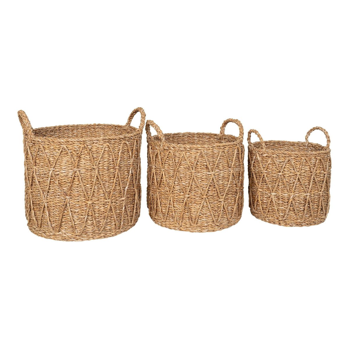 Panier cache-pot en jonc de mer avec motif losange (lot de 3) beige, PIER IMPORT