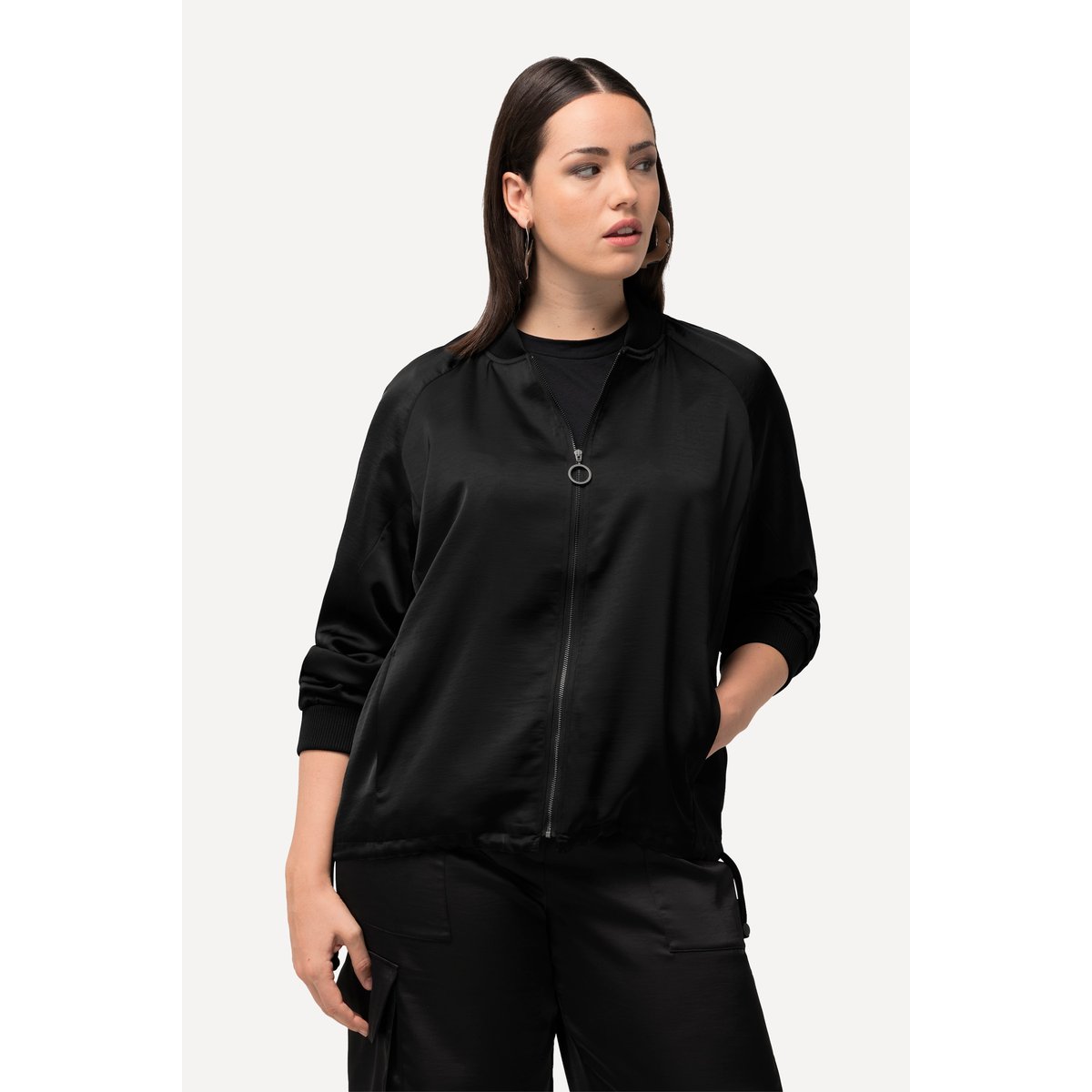 Blouson en satin, esprit Teddy américain noir, ULLA POPKEN
