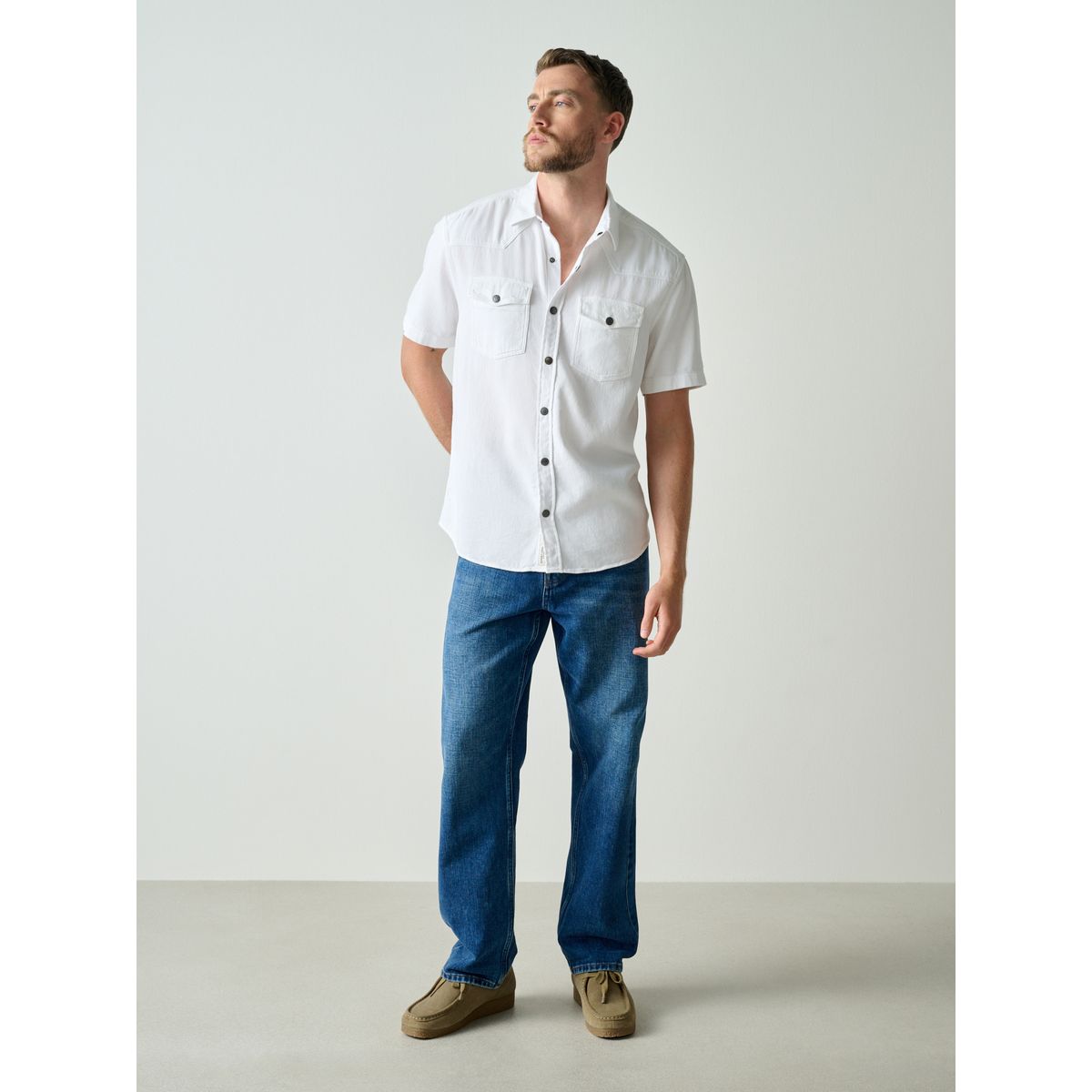 Chemise style western texturée à deux poches blanc, NEXT