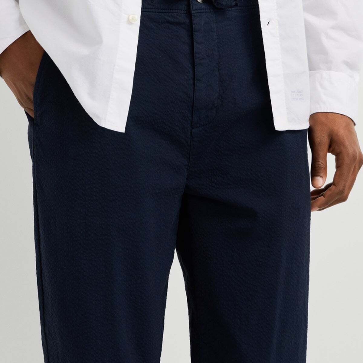 Pantalon Chino Seersucker Coupe Décontractée bleu mer profonde, PEPE JEANS