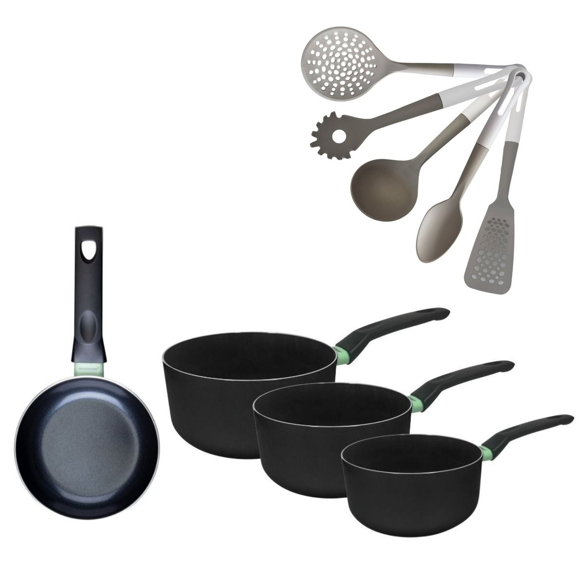 Batterie 1 poêle 28cm + 3 casseroles 16/18/20cm BRANDAO VARIO noir|vert, FACKELMANN