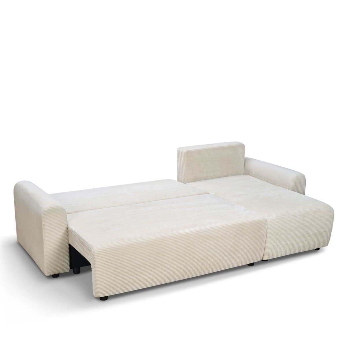 Canapé d'angle convertible réversible 4 places en velours côtelé- POL beige, DRAWER