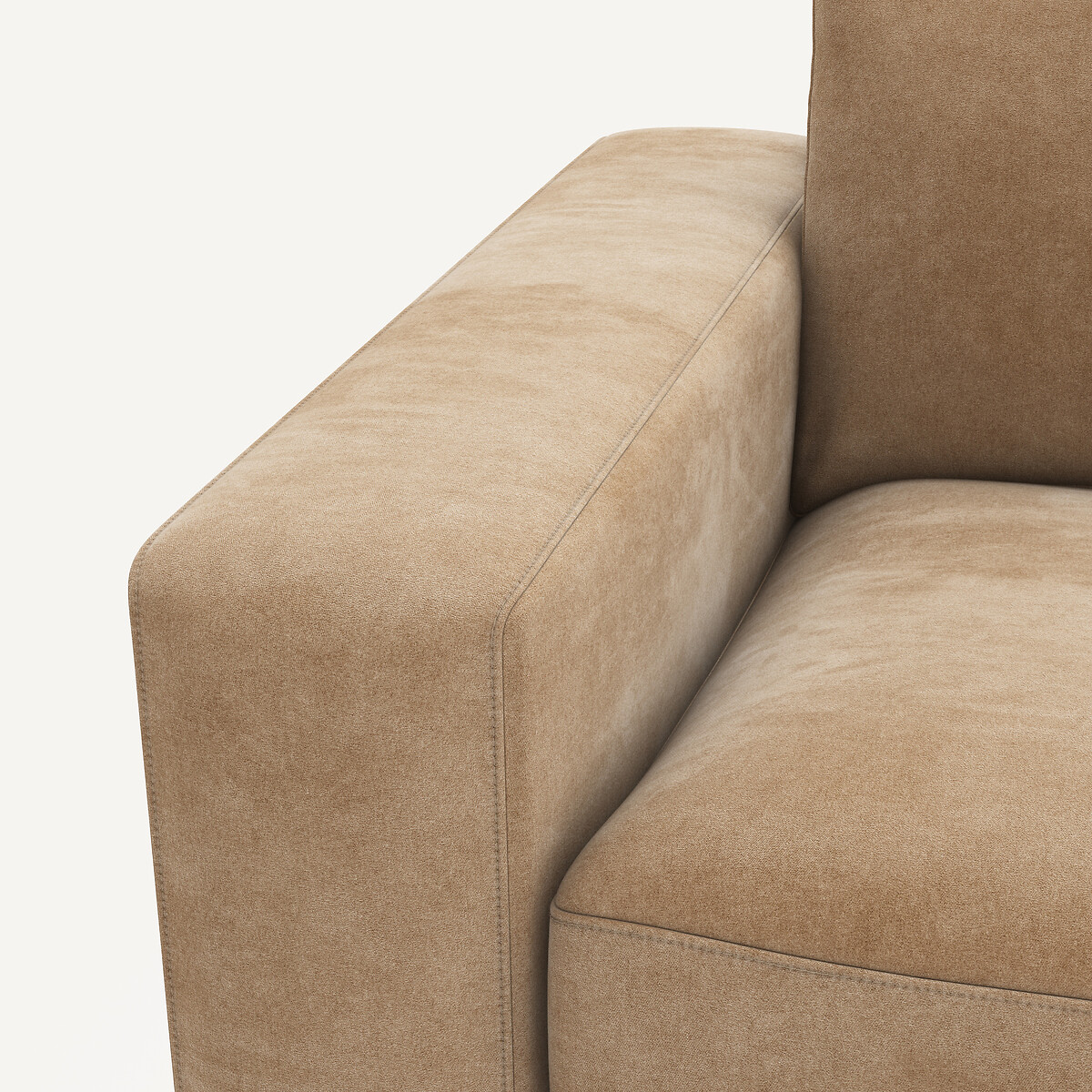 Canapé 3 places compact en velours stonewashed, SKANDER ficelle, AM.PM