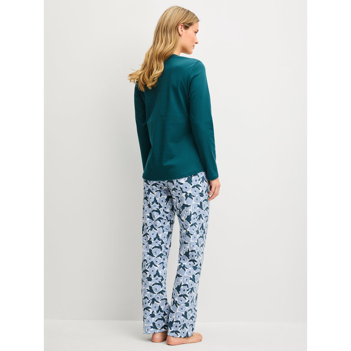 manches longues Coton MIDNIGHT FLOWERS dark petrol, CALIDA