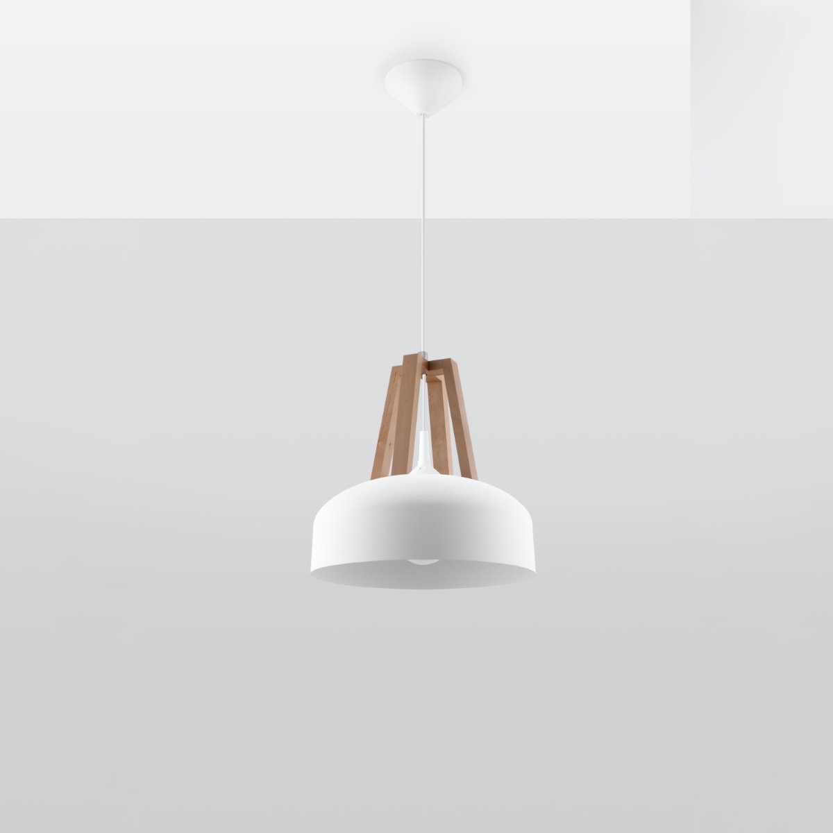 Suspension Acier Blanc/Bois Naturel E27 1 Casco blanc, EDEN