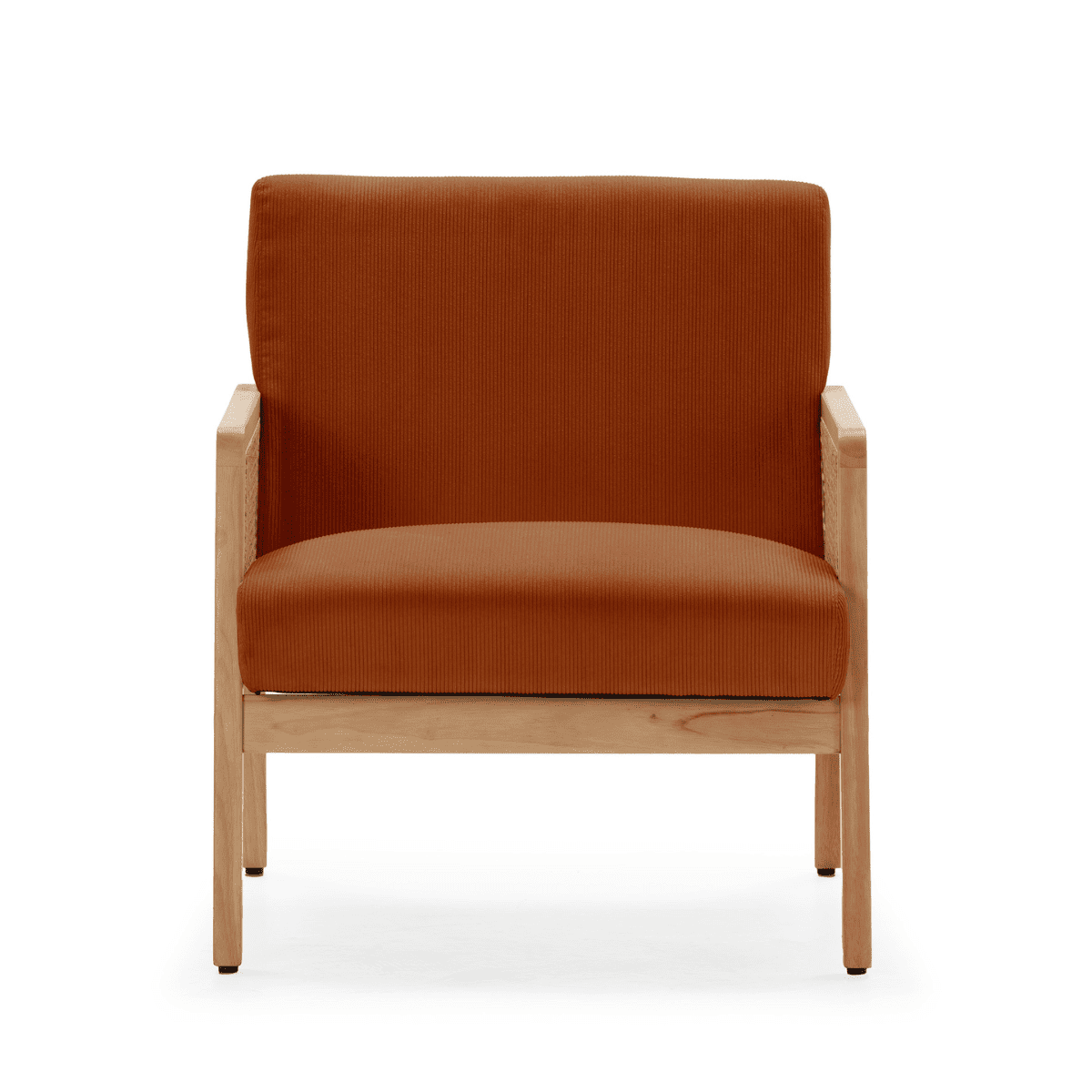 Fauteuil en tissu avec pieds en bois et rotin L68 cm - DEBRA orange, CALICOSY