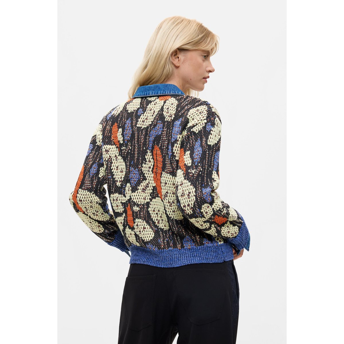 Veste jacquard détails denim bleu, DESIGUAL
