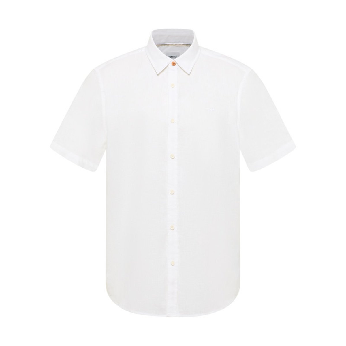 Chemise bleue unie en coton et lin mélangé avec une coupe droite blanc, MUSTANG