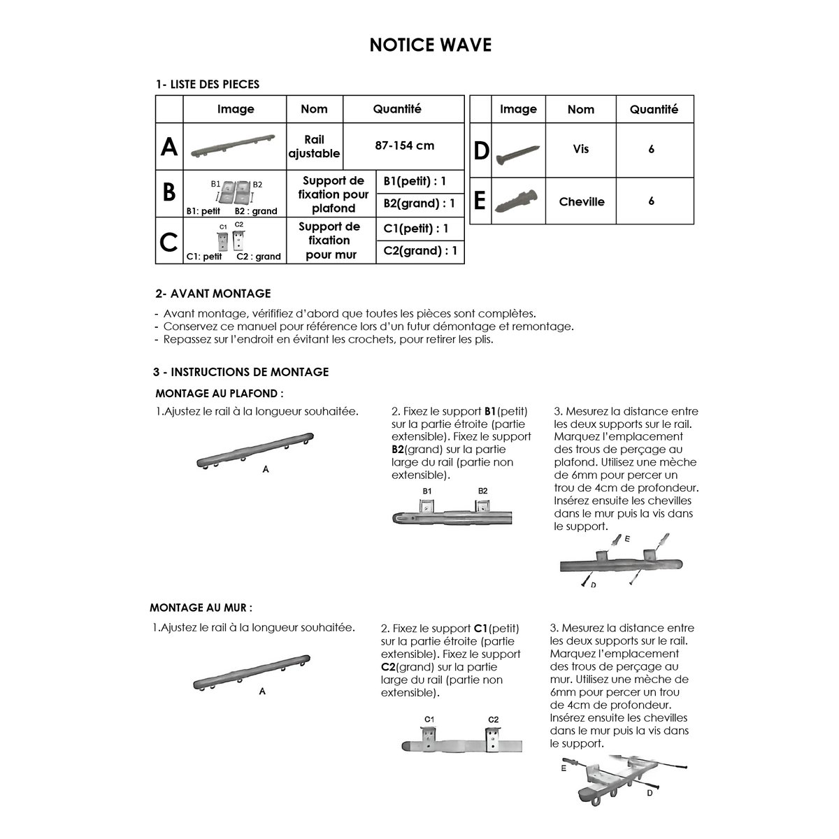Kit rail extensible + Voilage poly-lin wave - QABANE lin, HOME MAISON