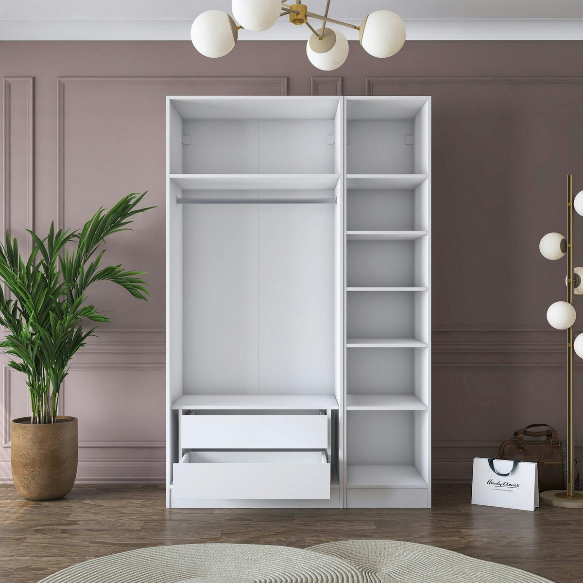Armoire penderie blanche 3 portes à poignées verticales BYRON blanc, PIER IMPORT
