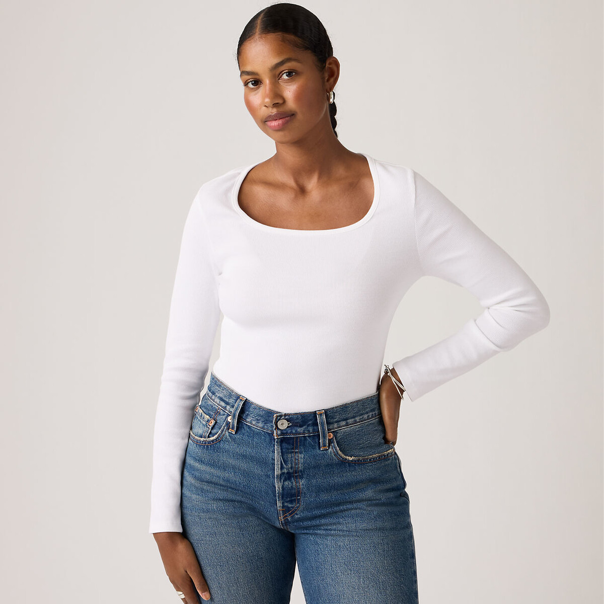 Tshirt col carré manches longues blanc, LEVI'S