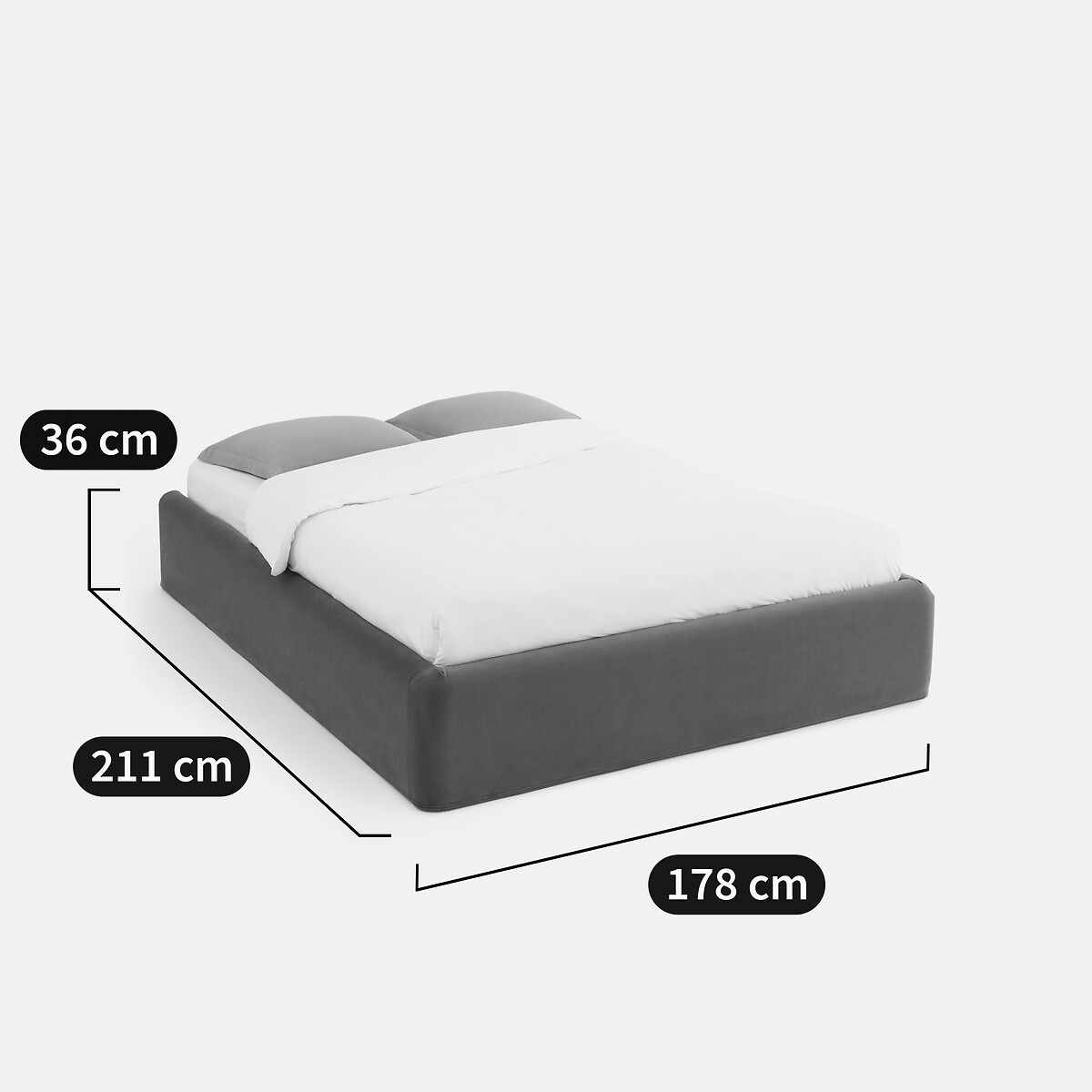 Lit coffre, tissu velours, sommier relevable, BOLEA bronze, LA REDOUTE INTERIEURS