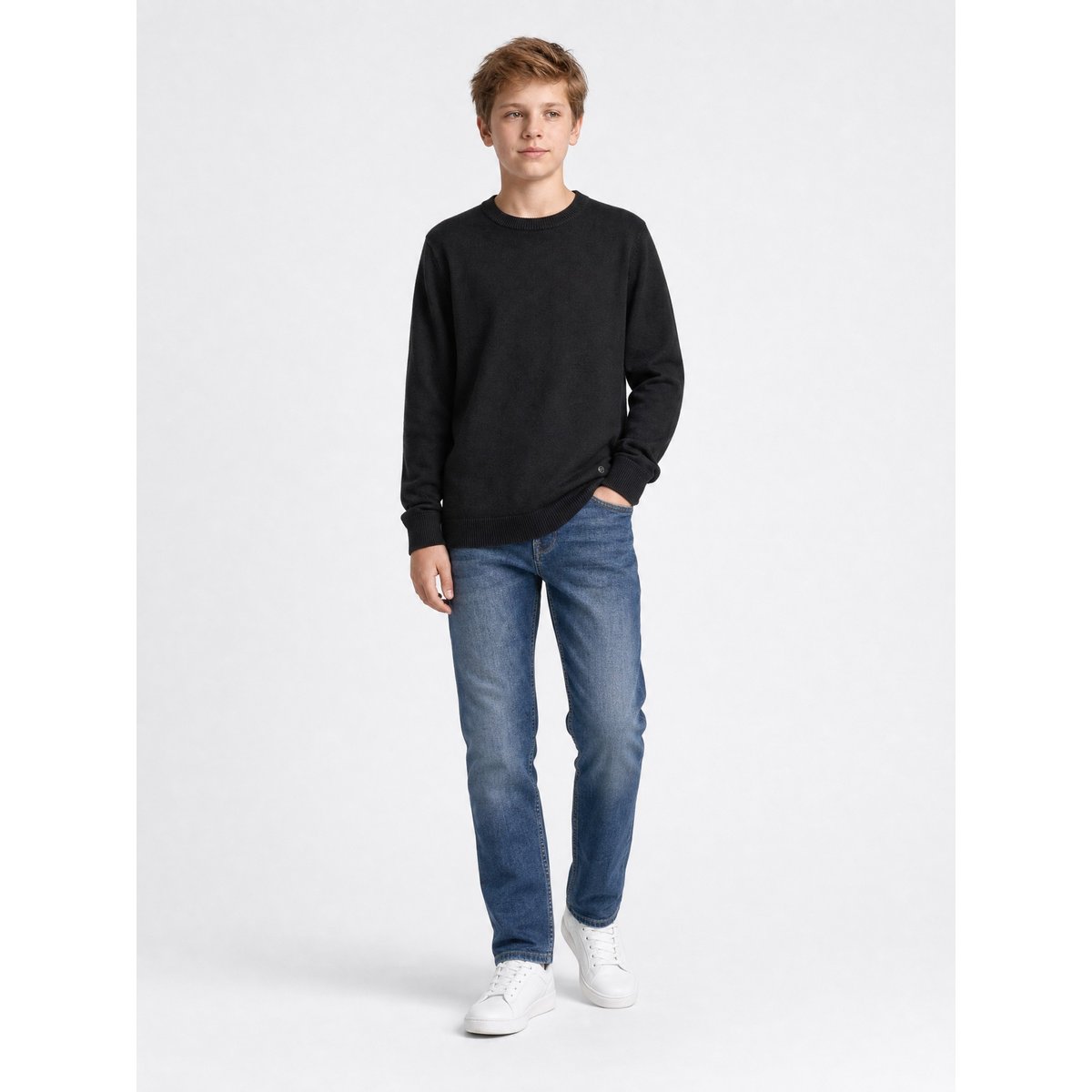 Pull col rond en maille fine millshore noir black, PETROL INDUSTRIES