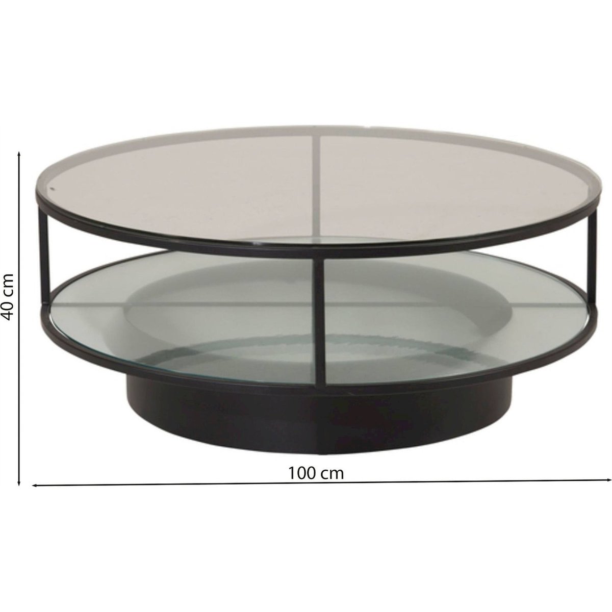 Table basse ronde CREASTER en verre et métal noir et transparent, RECOLLECTION
