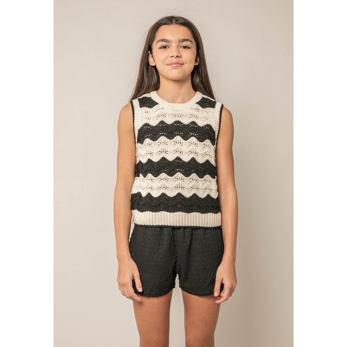 Pull sans manches fille en maille crochetée BARRYA black, DEELUXE