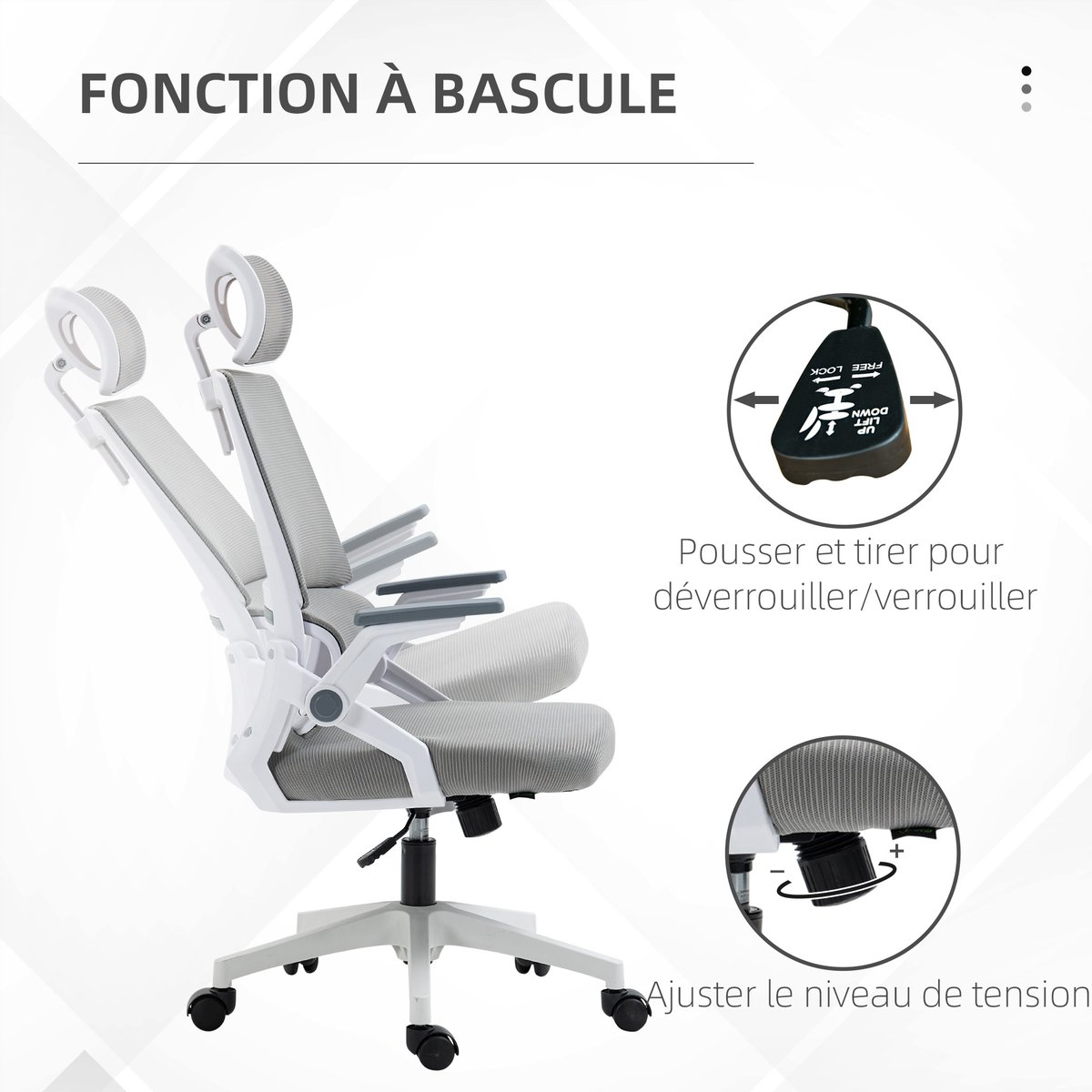 Chaise de bureau Maille Gris gris, HOMCOM