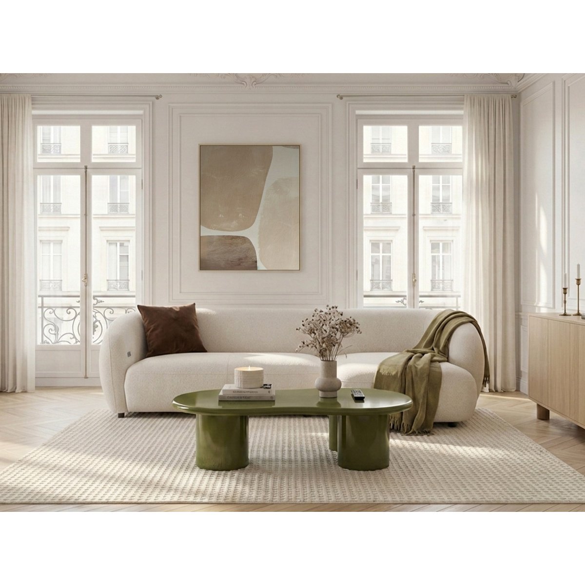 Canapé d'angle convertible 4 places en tissu lisse, HALO beige, BOBOCHIC
