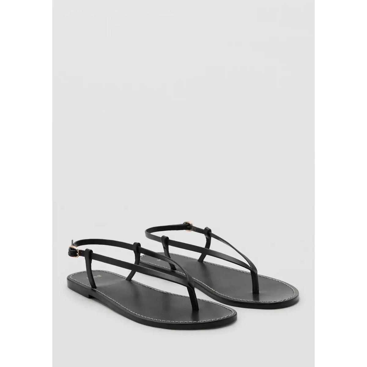 Sandales lanière cuir noir, MANGO
